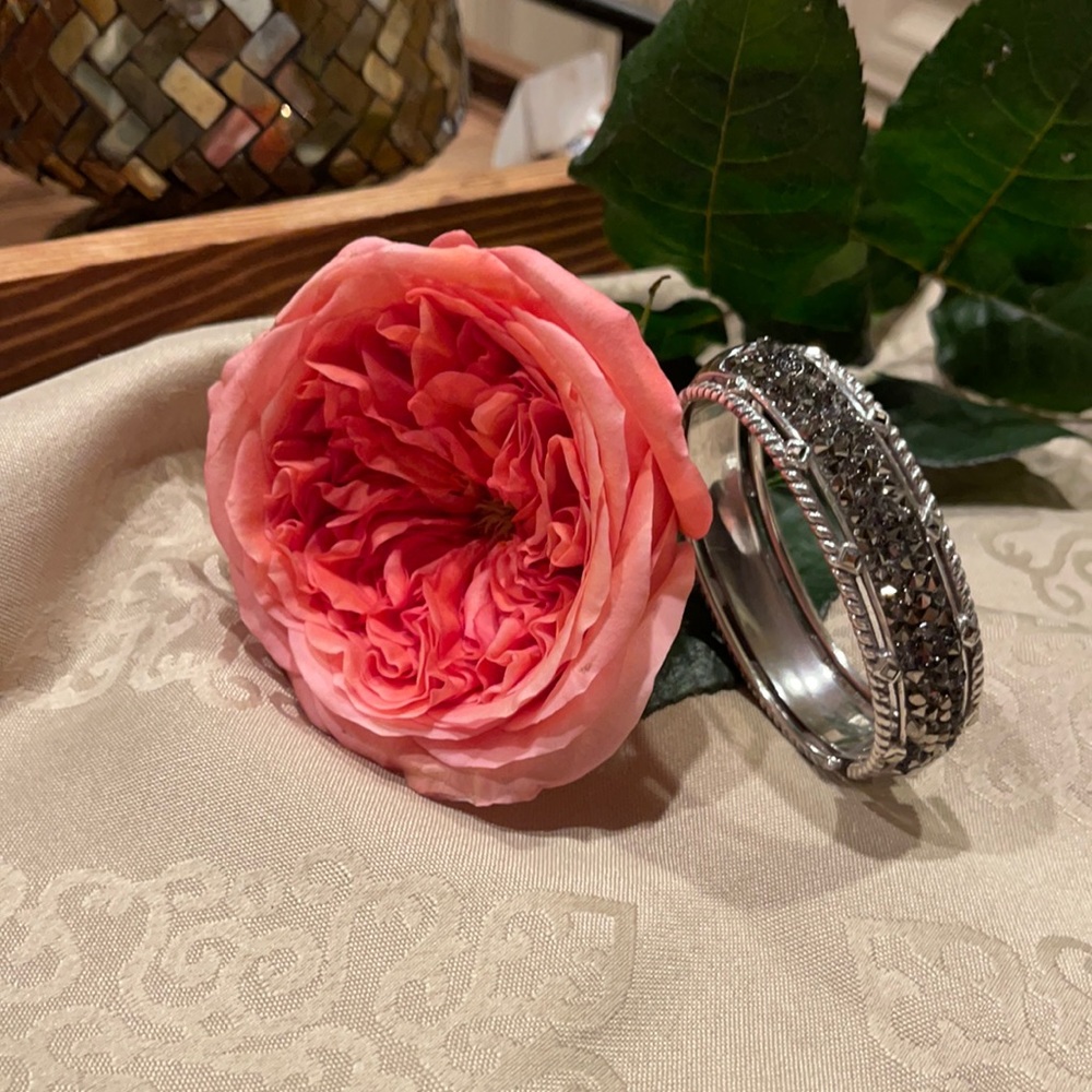 Brighton hinged silver bracelet with grey druzy accents
